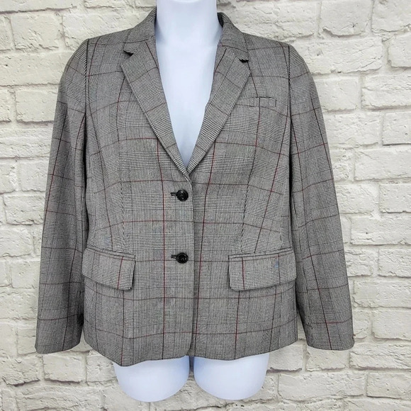 TOMMY HILFIGER Gray Plaid Two Button Blazer Jacket Sz 14 Business Casual Office - Picture 1 of 15